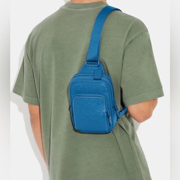 COACH TRACK PACK Men Unisex SIGNATURE LEATHER Blue Jay CH072 - Picture 2 of 8